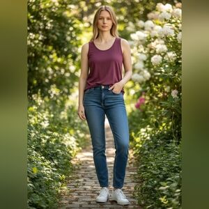 Lands’ End Tank Top Women’s Large Tall Burgundy Cotton Sleeveless Basic Casual